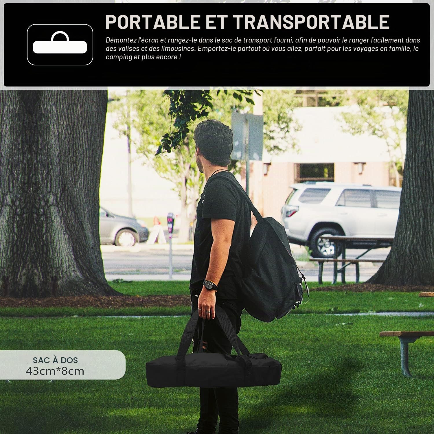 Écran de Projection 80 Pouces 4K HD 16: 9 Ecran Projecteur Pliable Lavable Résistant Portable, Anti-Plis pour Vidéoprojecteurs, Projection Double Face pour Cinéma Maison/en Plein Air (80")