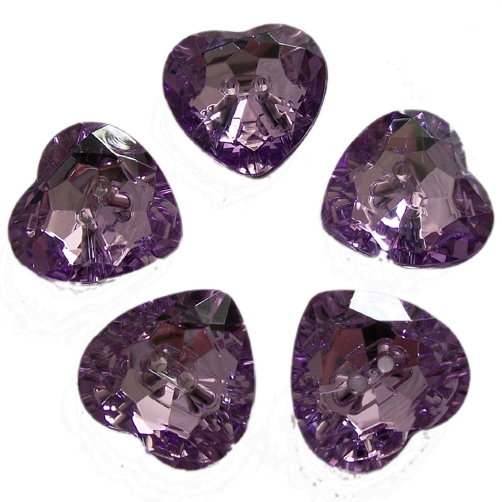 Push The Button Lilac Acrylic Crystal Effect Heart Shape Buttons 12Mm Pack Of 5 (Lilac)