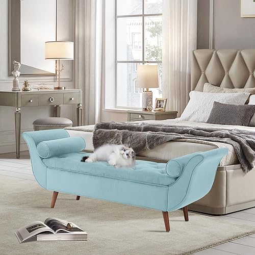 Miniatura 7 de RXRRXY Banco de almacenamiento de terciopelo para dormitorio, banco de cama con otomana, bancos tapizados con botones capitoné tamaño King con