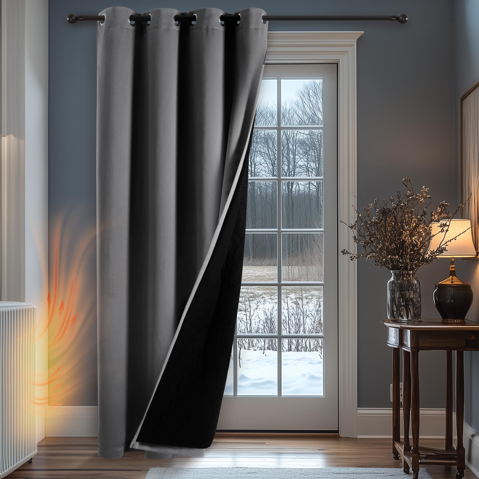 Deconovo Cortinas Opacas con Ojales, Cortinas térmicas y Resistentes al frío, Cortinas separadoras de ambientes, 132×214 CM, Gris Oscuro