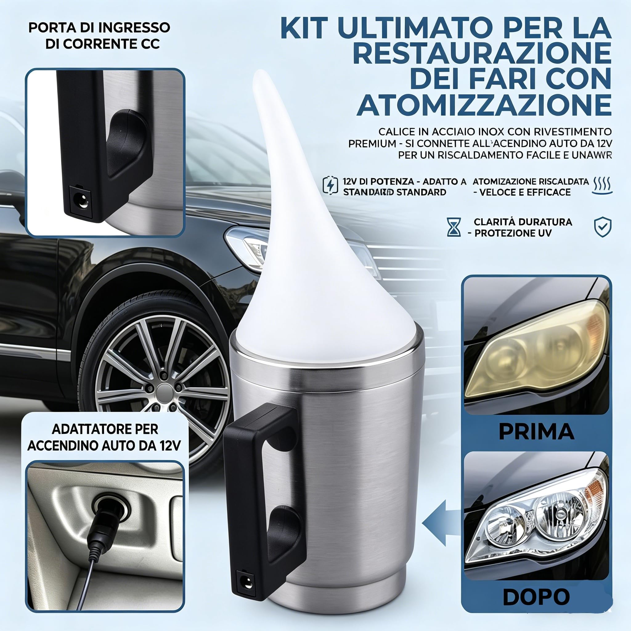 Kit Professionale per Il Ripristino dei Fari, Kit Rinnova Fari Auto Polimero Liquido, Riparazione Faris Lucidatura per Riparazione Ingiallimento/Graffio/Sfocatura/Ossidazione (100ML)