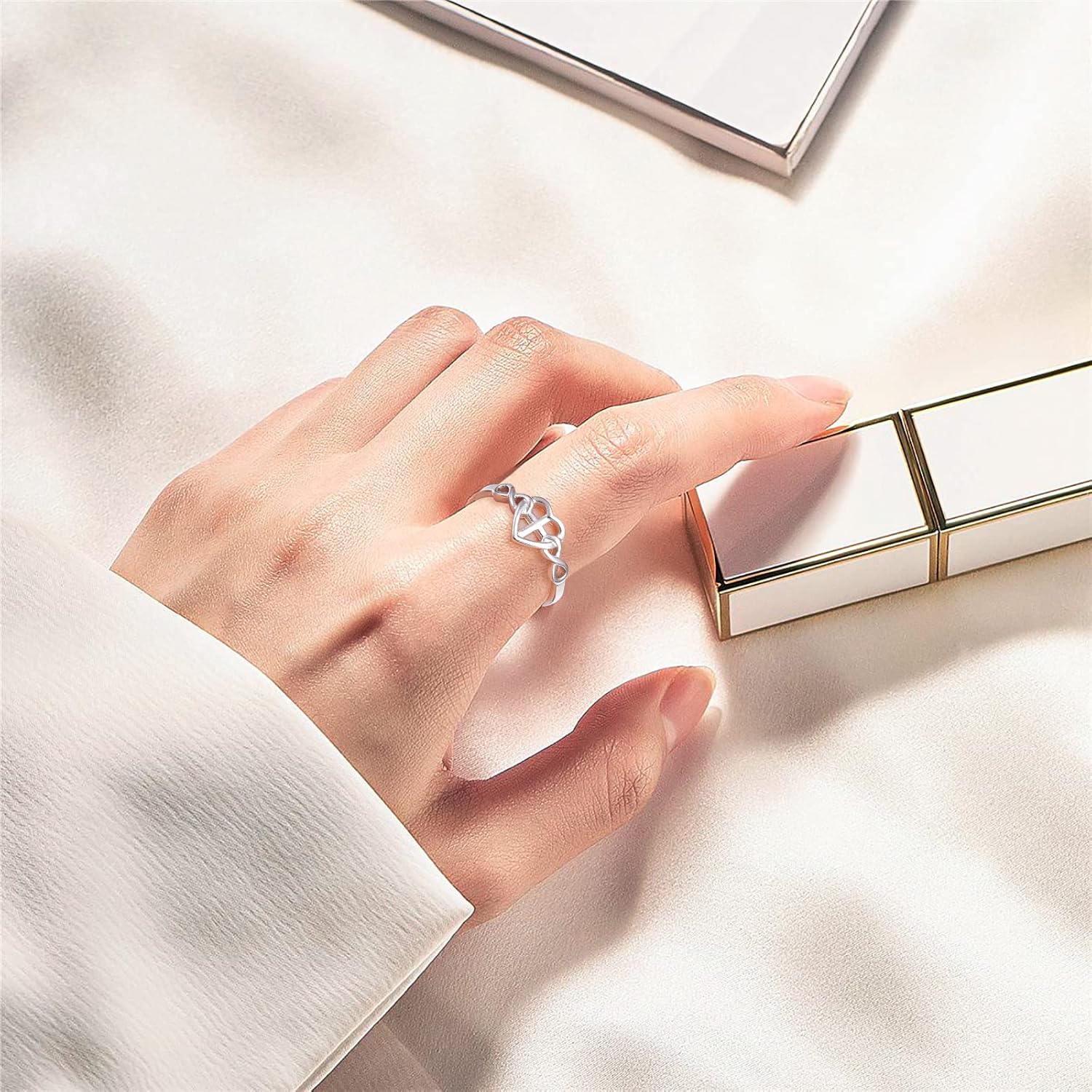 DAOCHONG S925 Sterling Silver Christian Cross Heart Inspirational Faith Bible Verse Necklace & Rinags for Women Teen Jewelry - Image 2