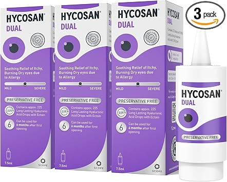 Preservative Free Eye Drops Triple Pack of 3 x 7.5ml Each   0.05% Sodium Hyaluronate & 2% Ectoin Lubricating Eye Drops   Dry Eye Relief, Contact Lens Friendly, Long-Lasting Hydration for Eye Comfort