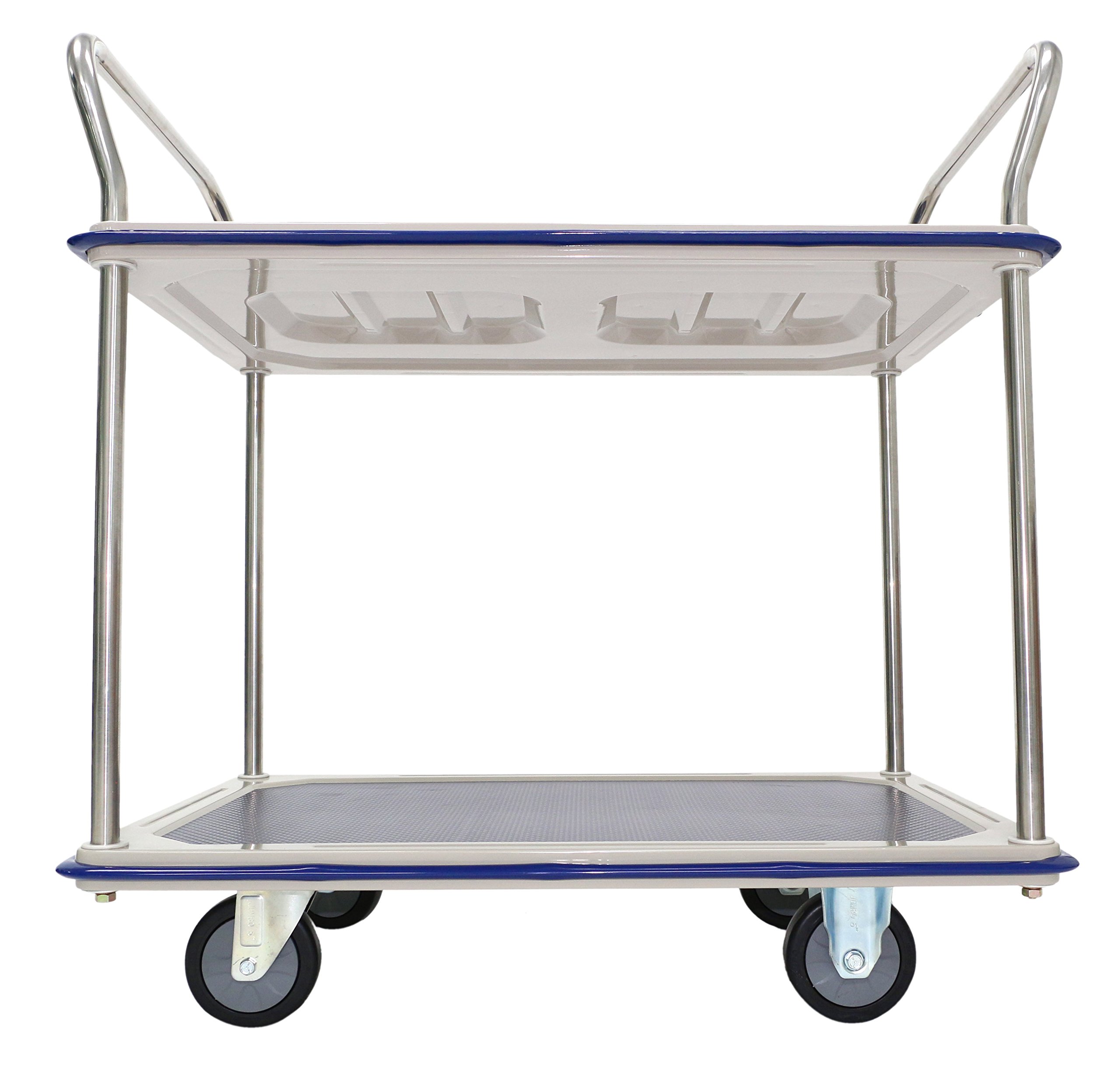 TW-220 Etagenwagen, verchromt, 2 Etagen, LxBxH: 914 mm x 610 mm x 950 mm, Tragfähigkeit 370 kg, Edelstahl/Blau