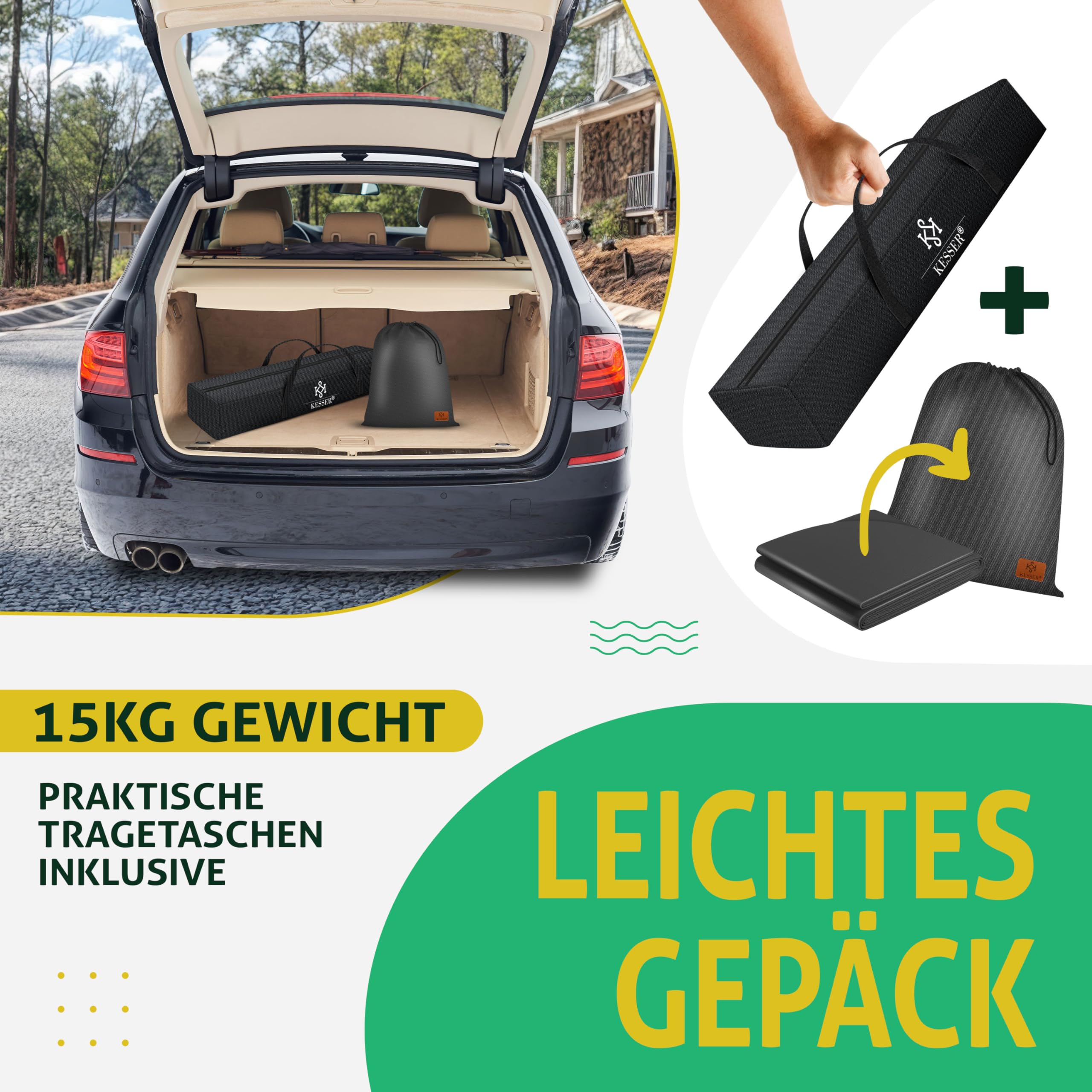 KESSER® Hängematte Lake mit Gestell, Doppel für 2 Personen, 200kg Belastbarkeit, Indoor & Outdoor, XXL Hängesessel, Garten, Pool, Balkon, Terrasse, Inkl. Kissen, Beutel & Tasche, Anthrazit