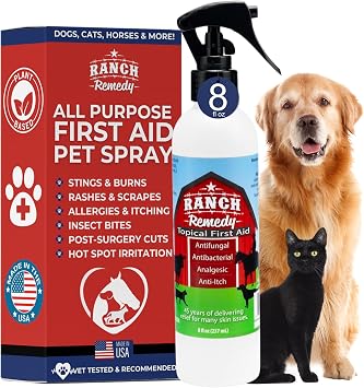 Wound Healing Aid & Itch Relief Spray for Dogs, Cats, Horses, Safe for All Animals - All Natural - Rashes, Bites, Burns & Hot Spot Treatment - Skin Irritation & Allergies Solution 8oz