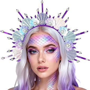BACH AND BOUJEE Mermaid Headband Seashell Halo Crown Headpiece Siren Costume Women Halloween Cosplay Renaissance