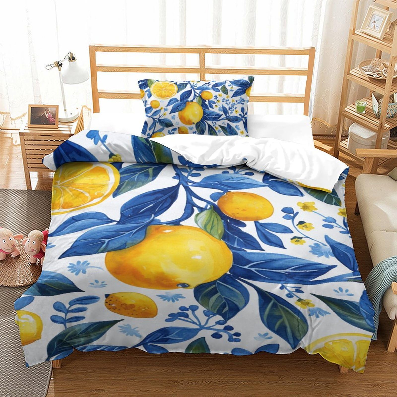 Housse de couette 135x200 citron 3D parure de lit microfibre single