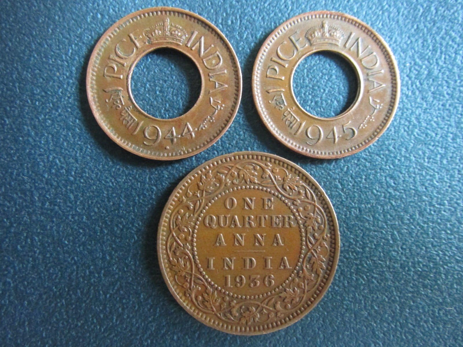 Collection House British India 3 Coins-Hole Coin & Quarter Anna