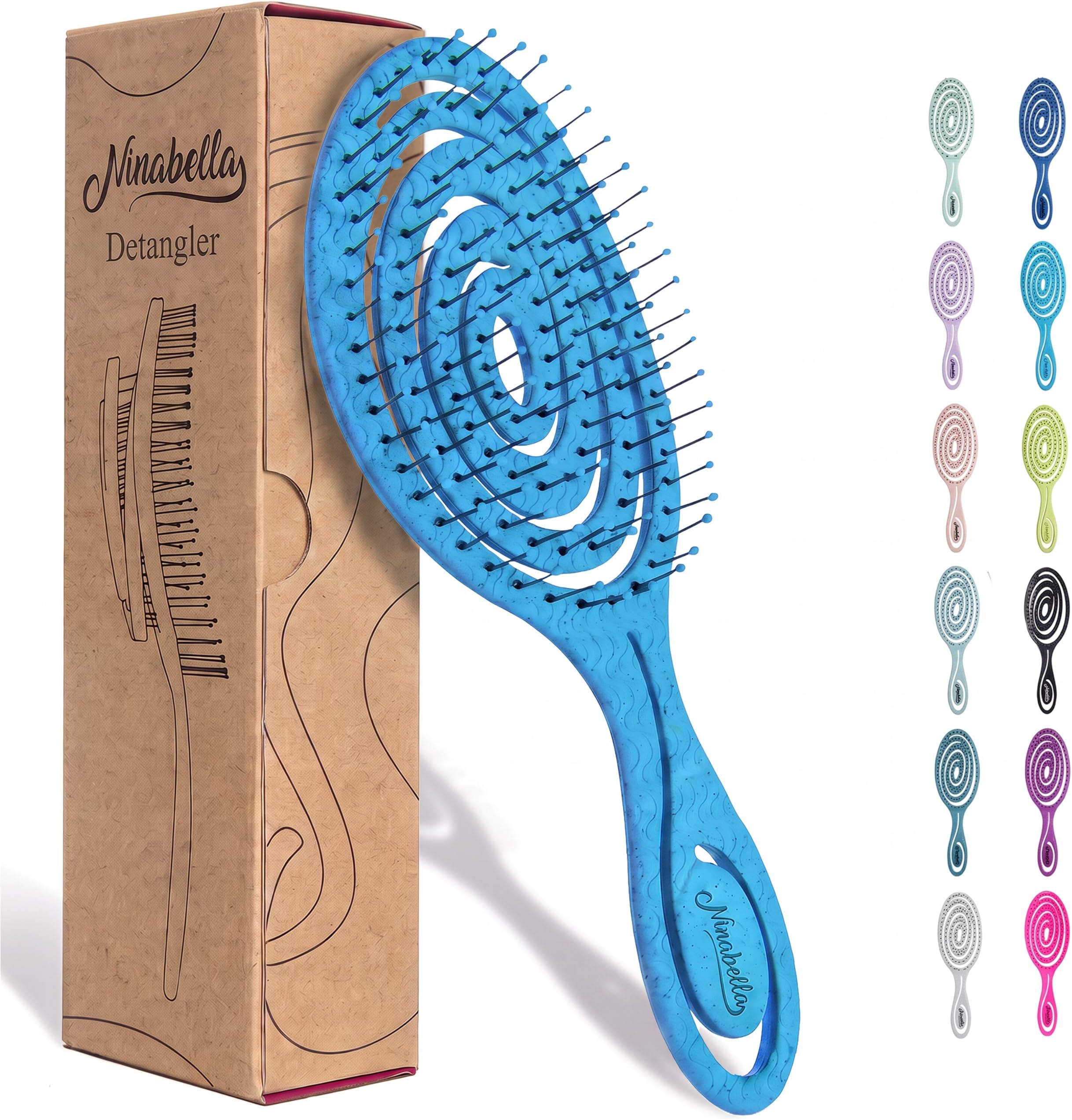 Ninabella Detangler Brush - No Tangle Hair Brush for Women, Fine, Thick and Long Hair - Hairbrush for Wet and Dry Hair, Gentle on the Scalp - Blue