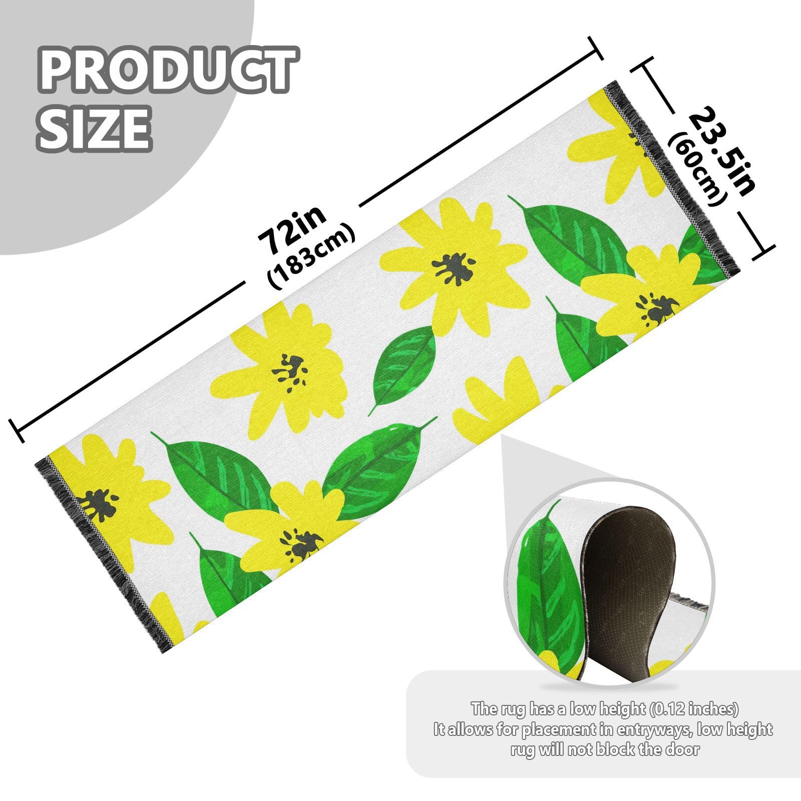 Floral Leaf Pattern White Runner Rug for Hallways Kitchen Rugs Washable Rug for Entryway Laundry Hardwood Floor