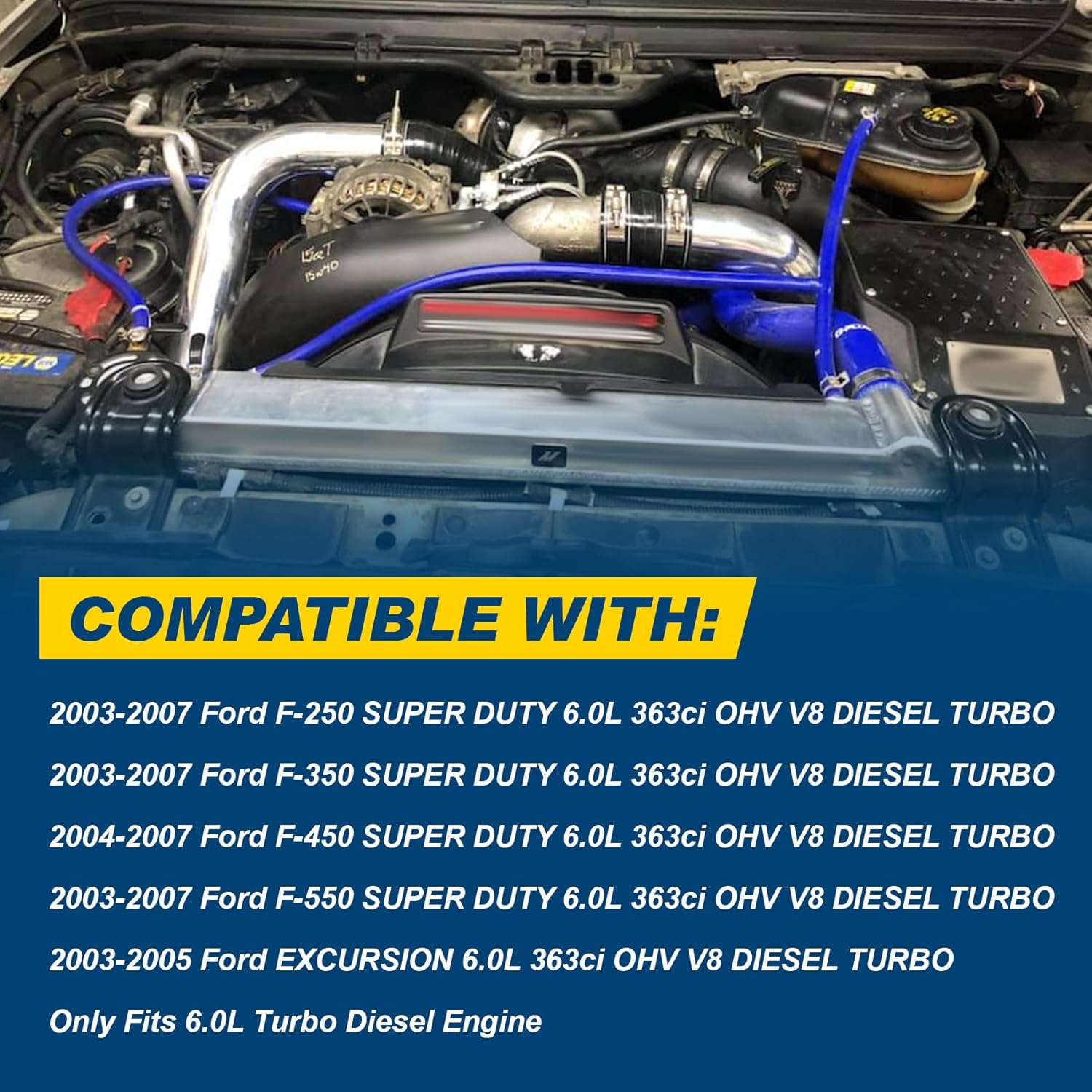 DOCAS Turbo Intercooler Pipe and Boot Kit CAC tubes Powerstroke Compatible with 2003 2004 2005 2006 2007 Ford 6.0L F250 F350 F450 F550 - Black