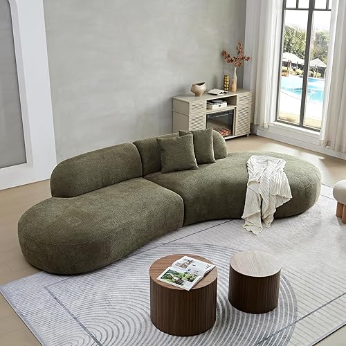 Miniatura 4 de Sofá modular curvado moderno de 135.4 pulgadas, sofá modular Boucle minimalista y cómodo con diván, sofás de lujo de 6 plazas de gran tamaño para