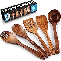 Vista 13 de Zulay Kitchen Juego de 6 cucharas de madera para cocinar, juego de utensilios de madera de teca natural, fácil de limpiar, duradero, suave