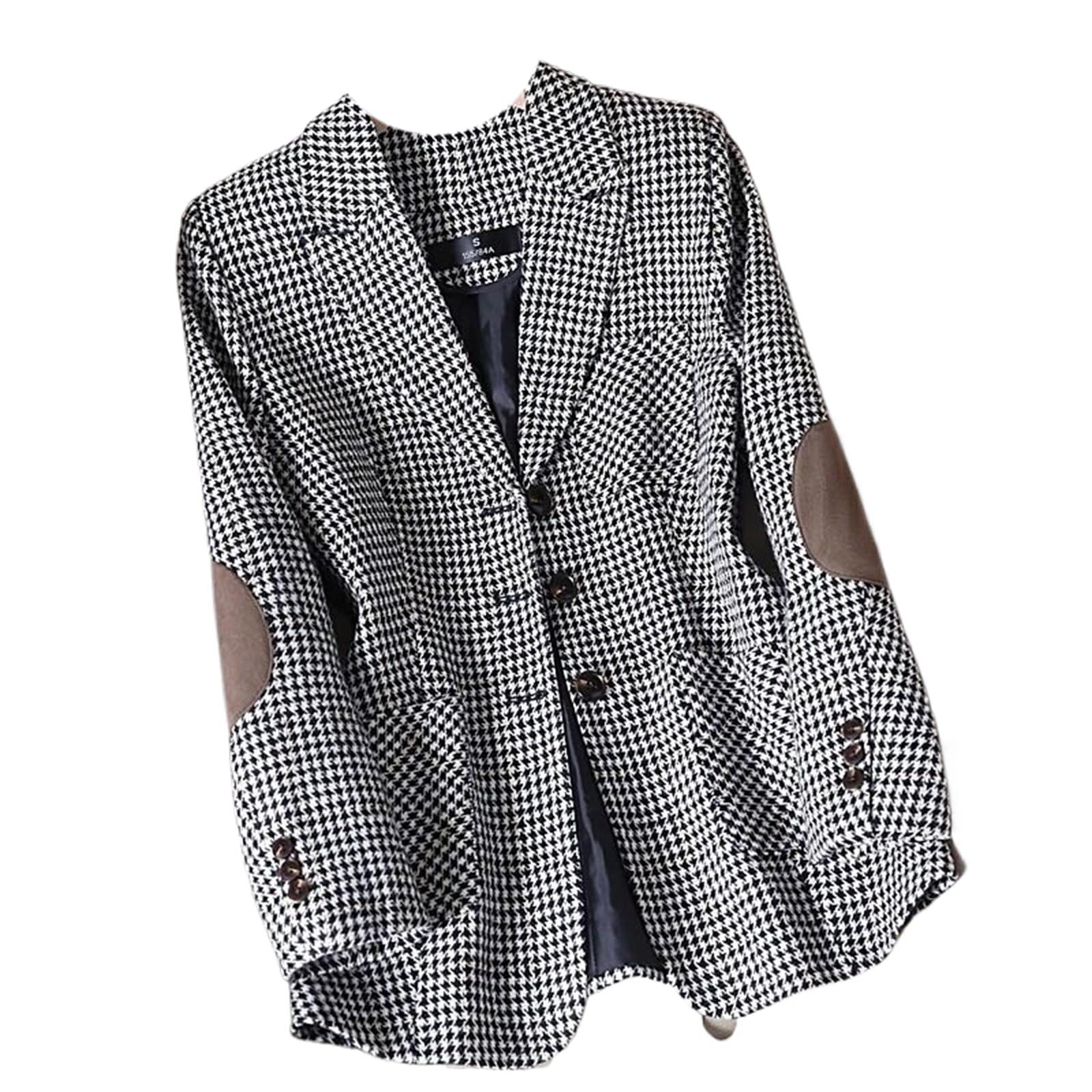 Plaid Blazer Women Wool Long Sleeve Slim Jacket Office Ladies Work Coat Tops