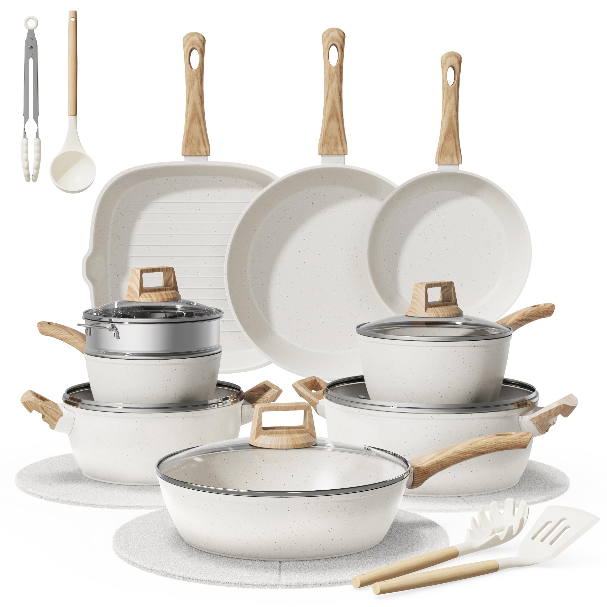 24-Piece Pots and Pans Set Non Stick, Titanium-Reinforced Ceramic Cookware Set, Long-Lasting Nonstick, PFAS-Free, Induction Compatible, Complete Kitchen Set for Everyday Cooking