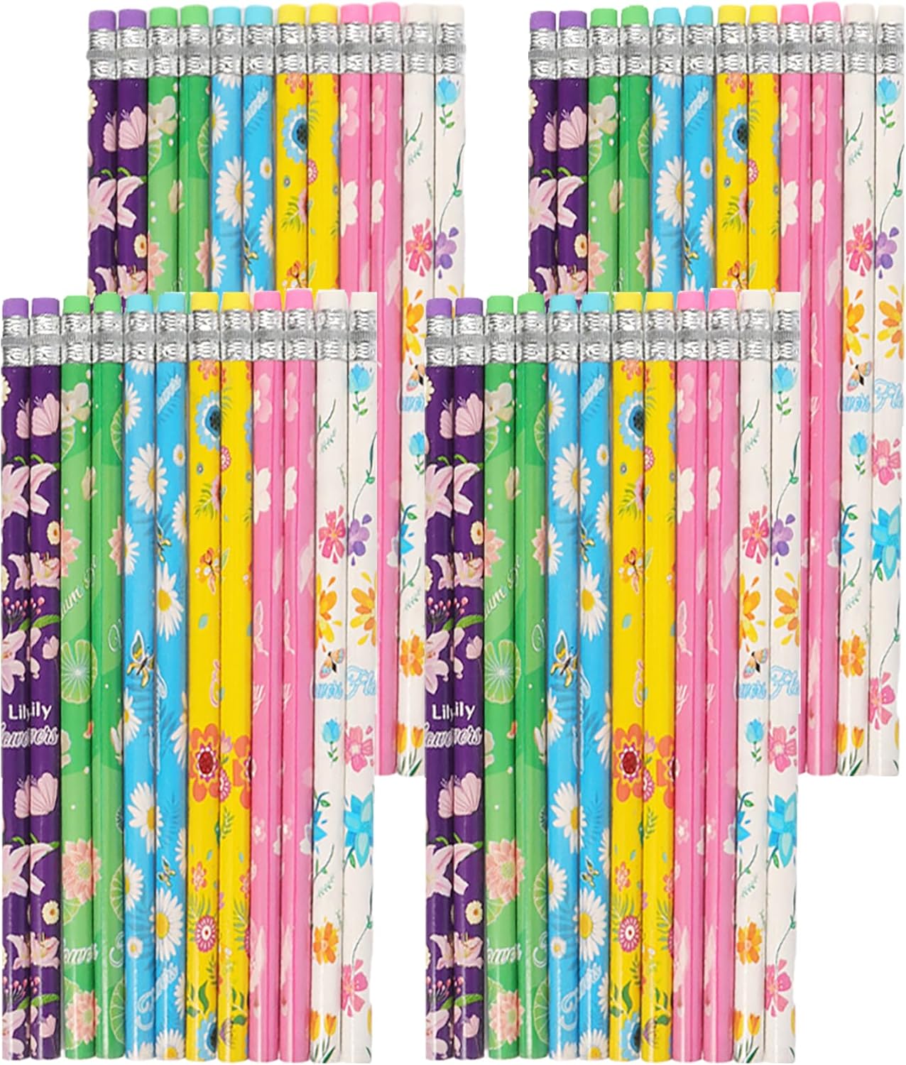 192pcs Flowers Pencils with Eraser Wood Pencils Bulk (Flowers, 192)