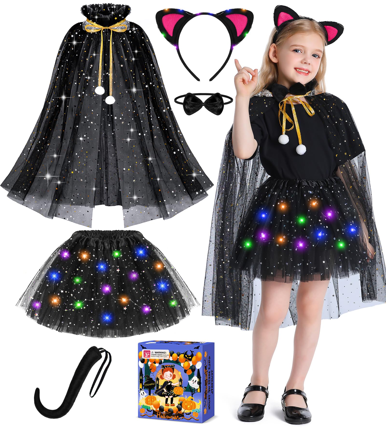 Black Cat Light-Up Tutu Costume for Girls