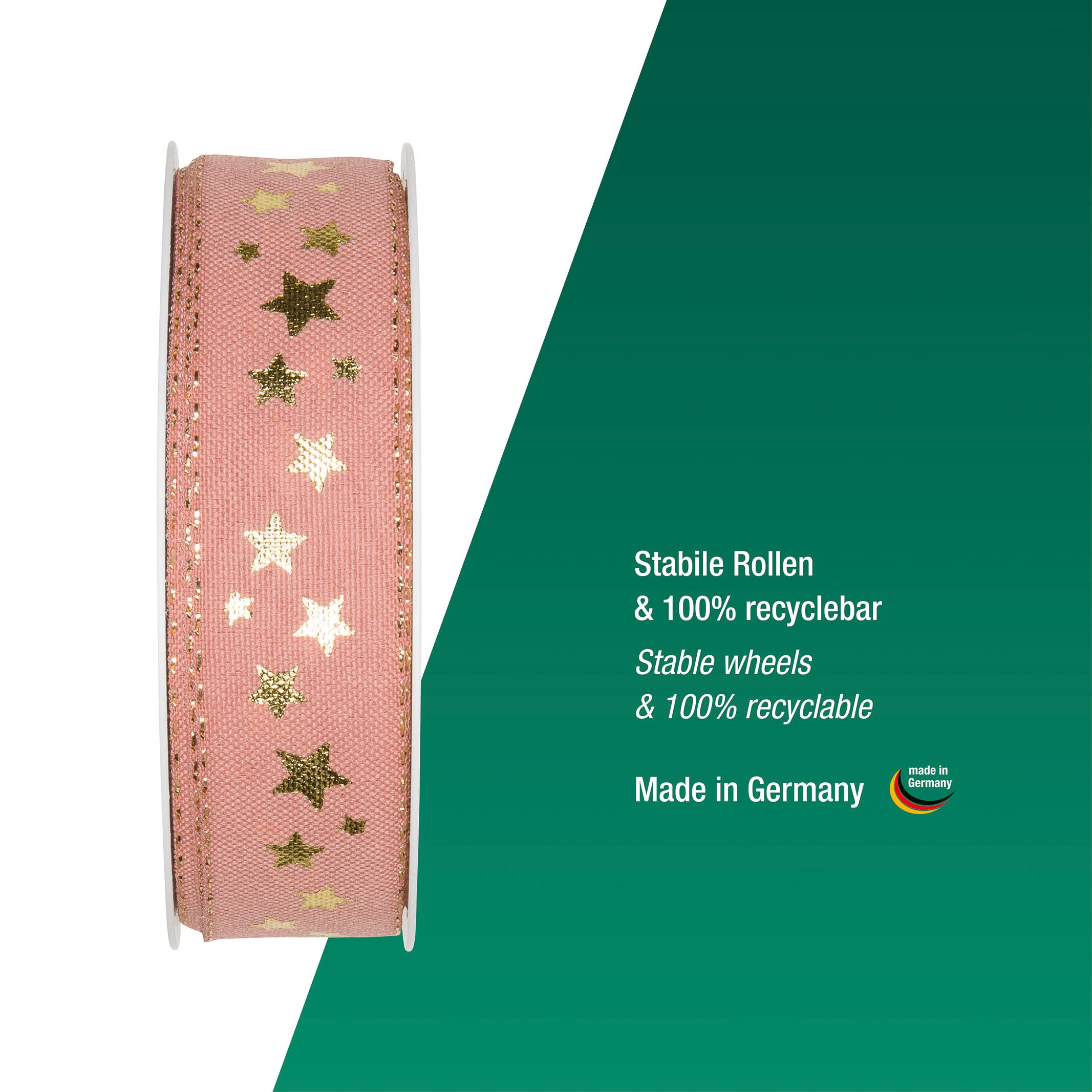 Halbach Seidenbänder 295 Stars Christmas Ribbon Polyester 2.5 cm Pink - Image 4