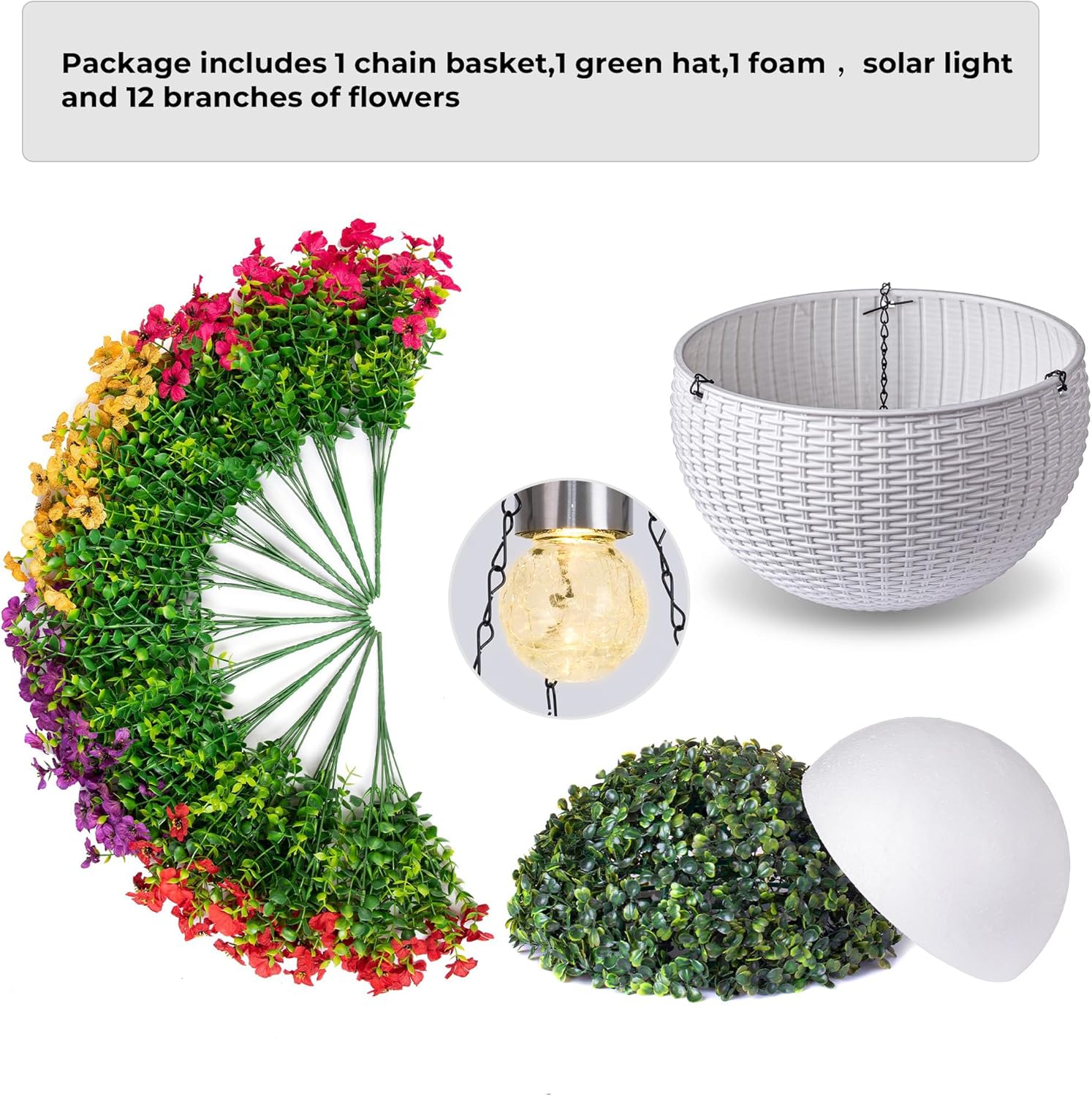 Artificial Faux Hanging Plants Flowers Basket for Spring Outdoor Outside Decorations, Fake Silk Daisy Look Real,Ferns in Planter UV Resistant Realistic for Front Door Yard Farmhouse Wedding Decor