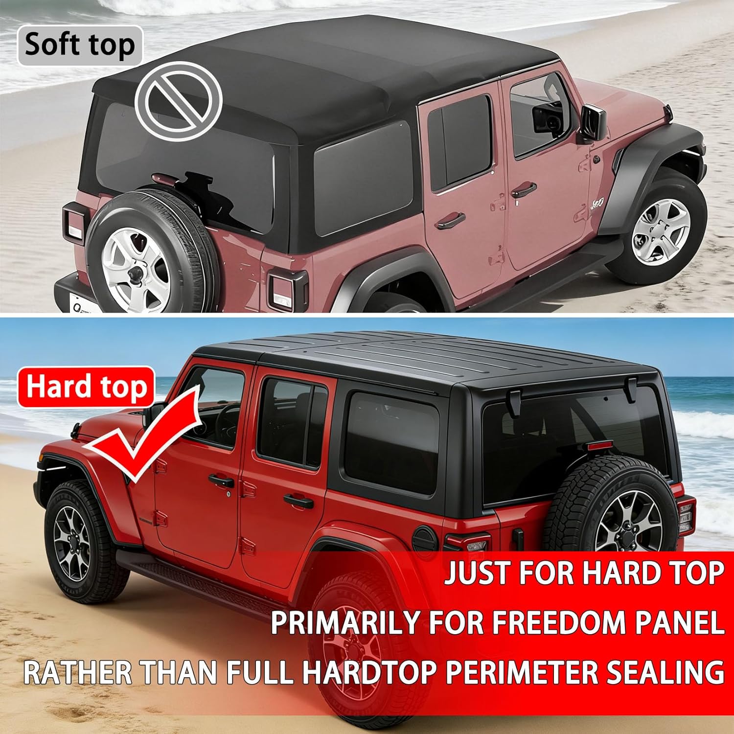 2 Pack Hard Top Rubber Seal Kit, Roof Flow Seal Strip for 2007-2025 Wrangler JK JKU JL JLU and Gladiator JT, for Noise Reduction, Weather Stripping, Dustproof Rubber Sealing Strip