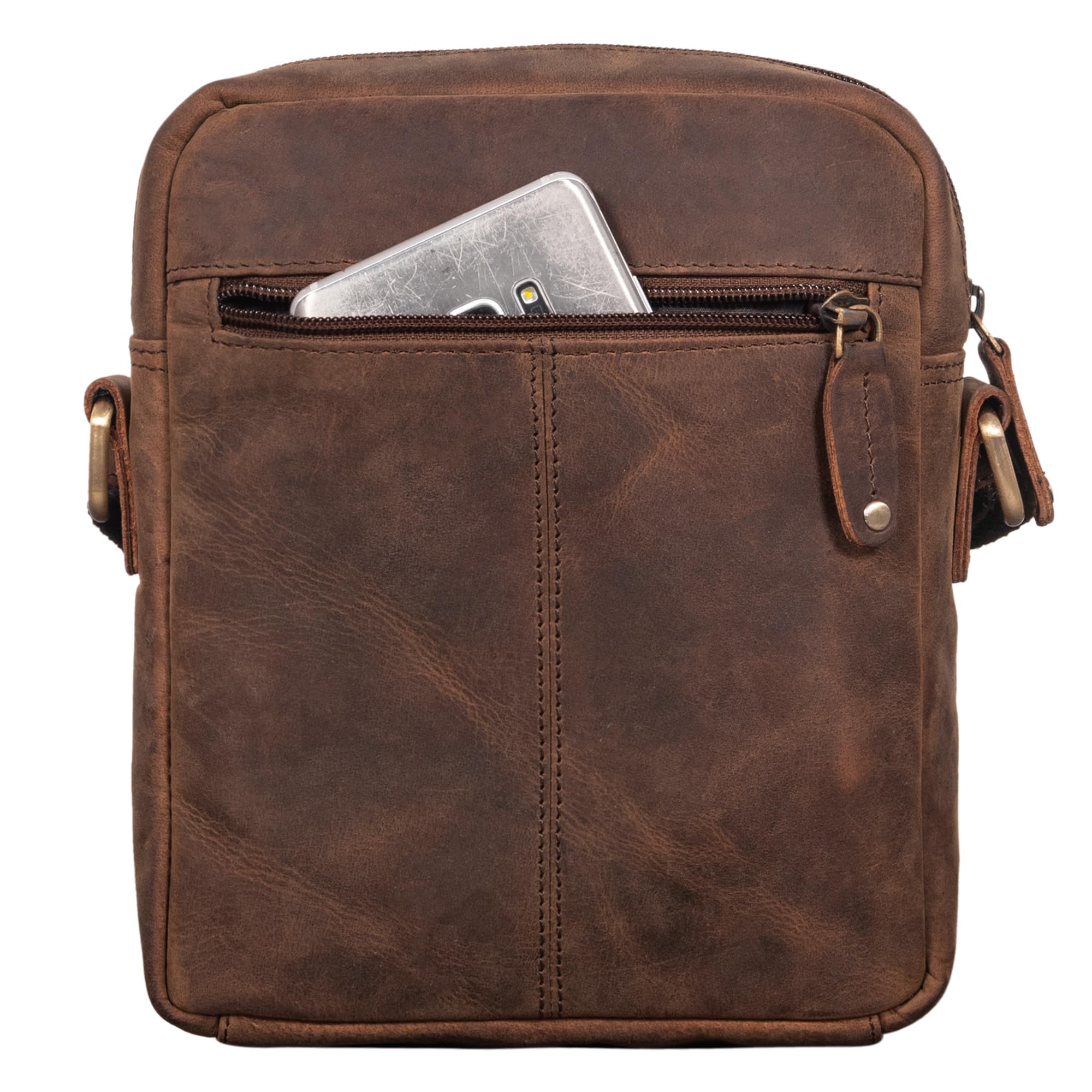 ROYALZ "Knoxville kleine Ledertasche Herren Vintage Männer Umhängetasche Mini Messenger Bag Schultertasche klein;Farbe:Roma Cognac Braun