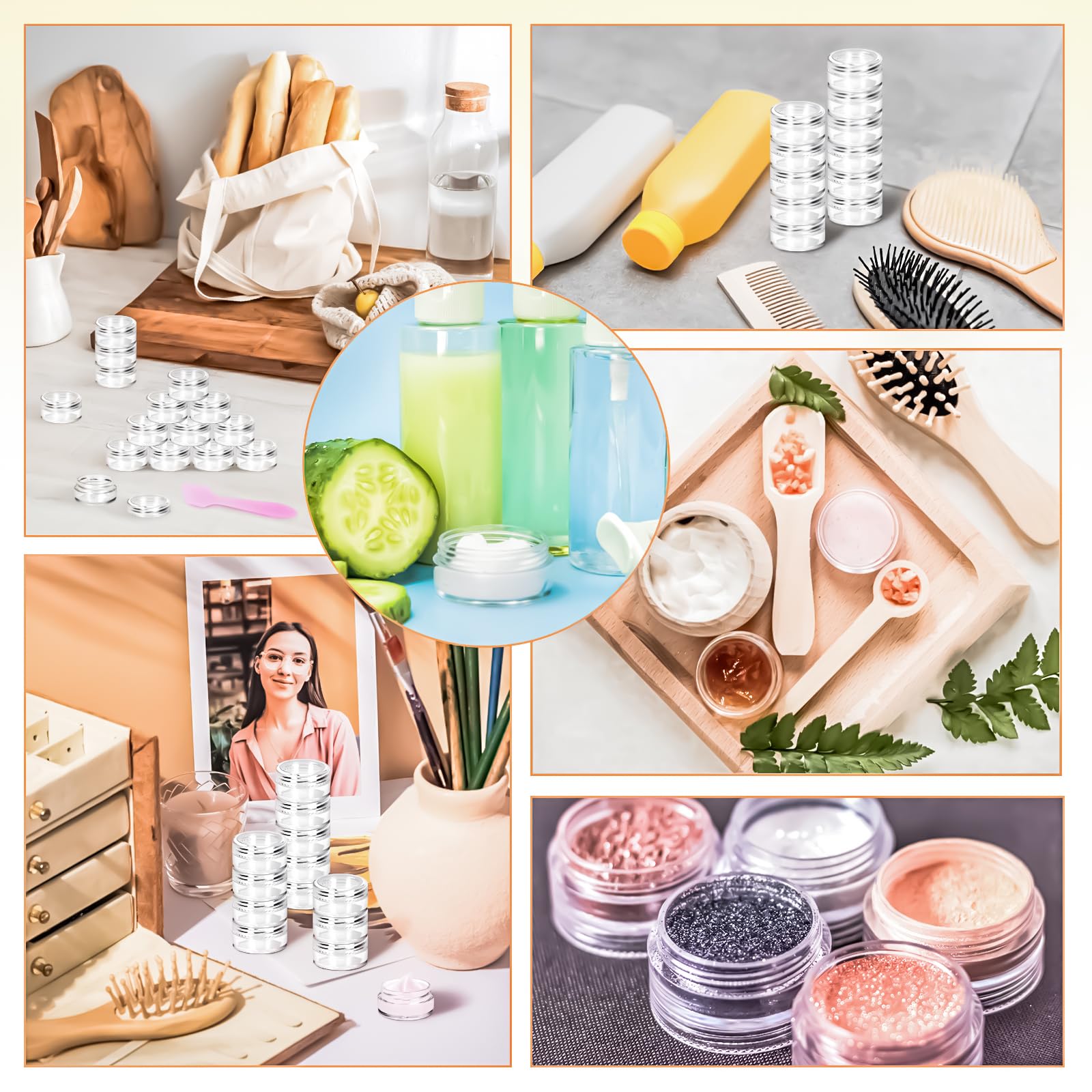Paquete de 200 tarros de plástico de 5 g con tapas, recipientes redondos transparentes de 5 ml, tarros de maquillaje de tamaño de viaje de 5 gramos con espátulas para muestras de maquillaje