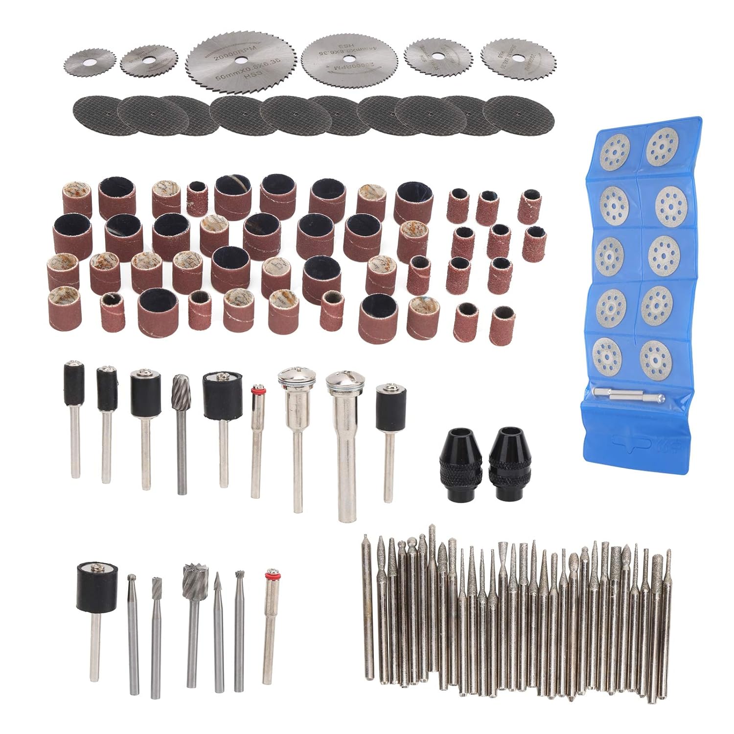 121Pcs Electric Sander Accessories Kit, Small Circular Saw Blade and Sandpaper Set, High Speed Steel Cutting Discs for Metal Wood Plastic, with 8 - Hole Blades and Grinding Wheels
