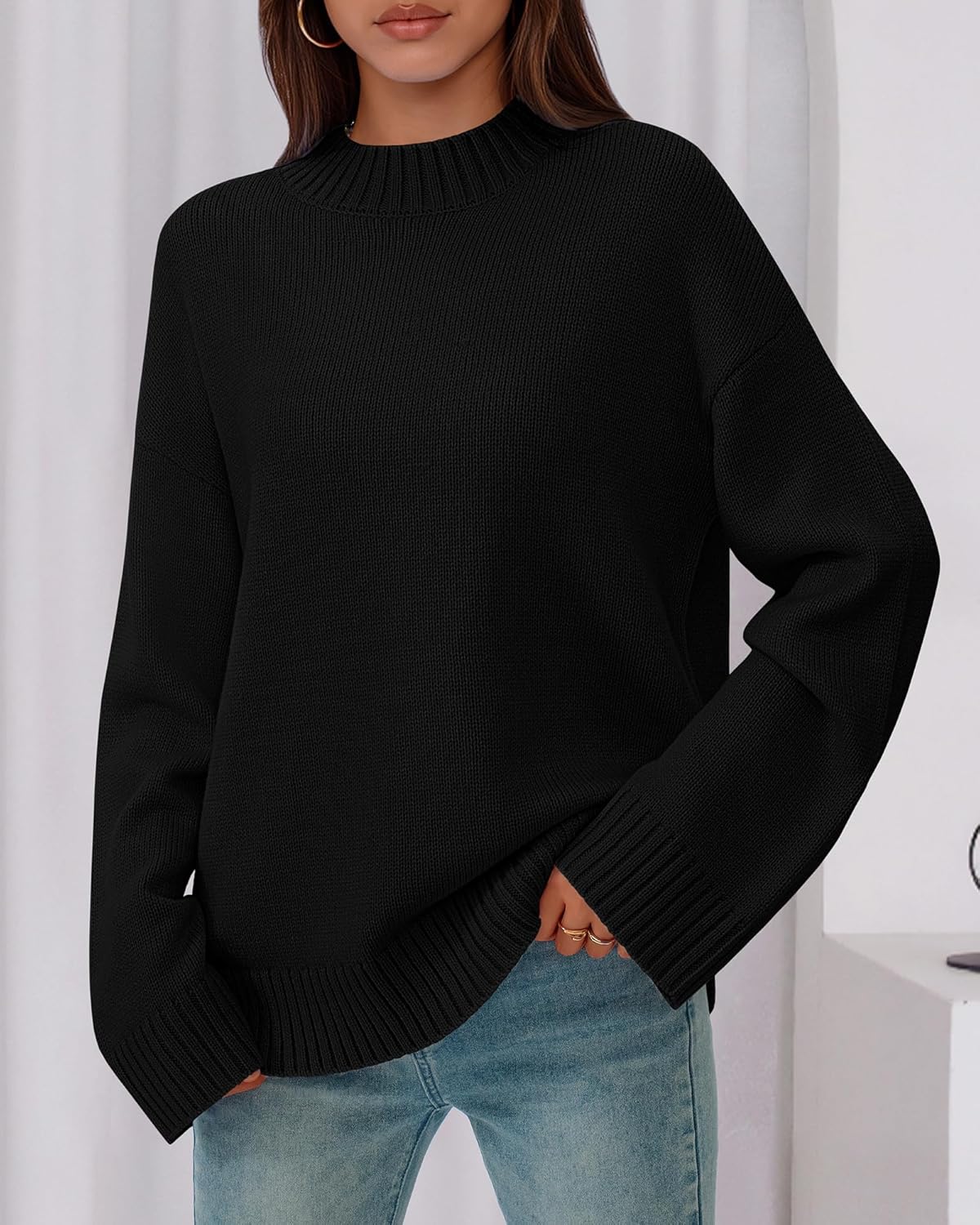 BTFBM Sweaters for Women 2026 Casual Crewneck Long Sleeve Loose Ribbed Knit Pullover Sweater Winter Clothes Fall Outfits - Image 4