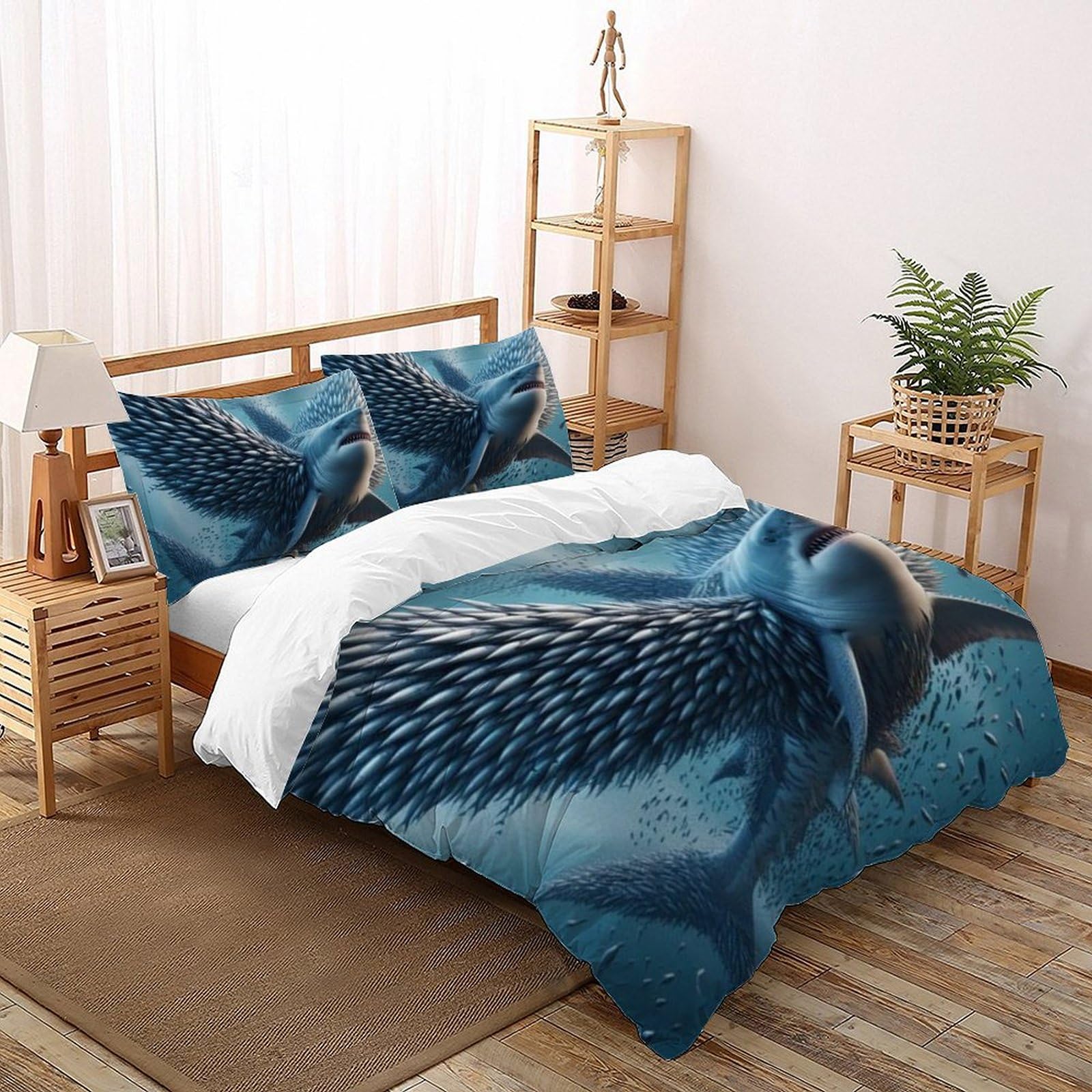 Housse de couette requin 3D microfibre Super King 260x220cm avec taies