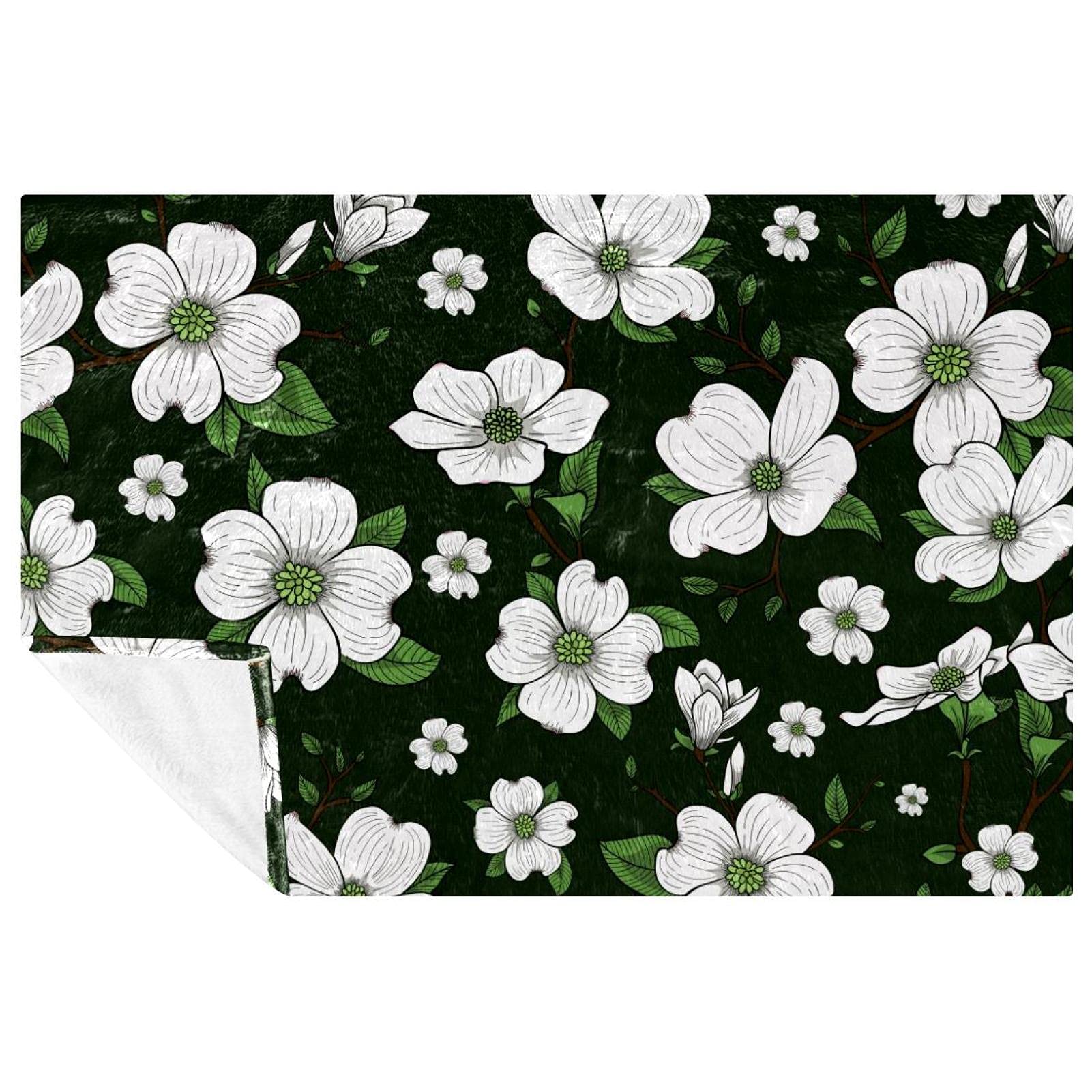 Couverture chaude motif floral blanc 150x100 cm contre le froid sur le canapé