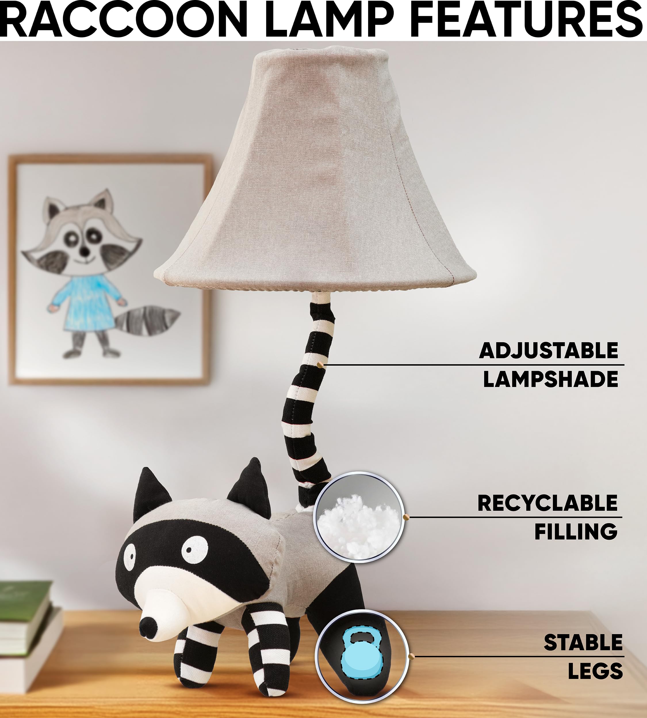 Table Lamp for Kids Bedroom - Gift for All Ages, Cute Animal Lamp Toddler Boys Girls, Raccoon Room Decor Boys, Birthday Gifts Kids, Teens, Brother, Son, Friends, Men, Father, Dad, Mother, Mom