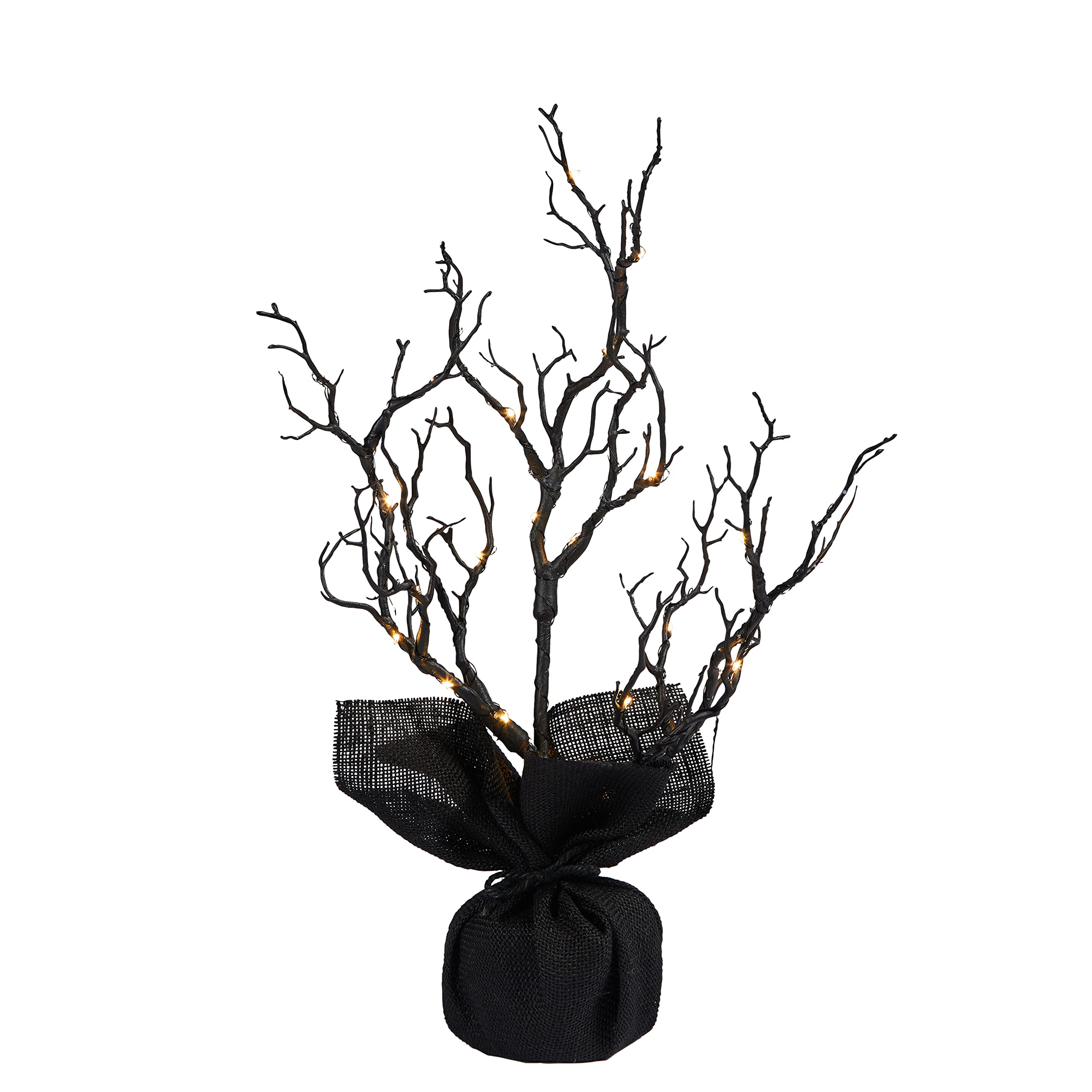 Lights4fun Schwarzer LED-Lichterbaum – Halloween Dekoration mit 28 warmweißen Micro LEDs – für Innen Indoor – Batteriebetrieben mit Timer – 50 cm Höhe