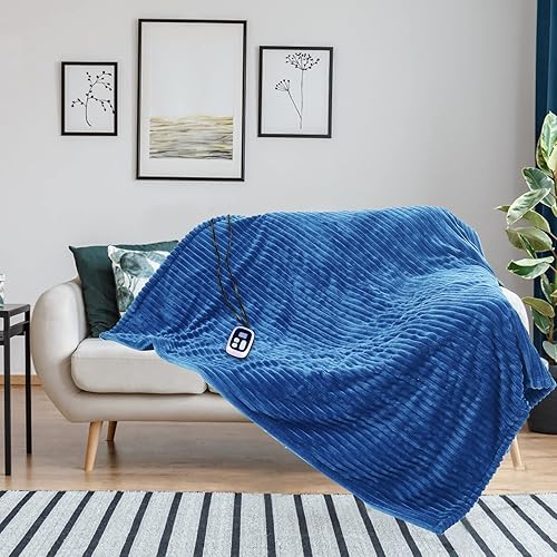 Miniatura 6 de McJaw Manta térmica de 72 x 84 pulgadas, lujosa franela acanalada, tamaño matrimonial, controlador de niveles de temperatura 1-10 y apagado