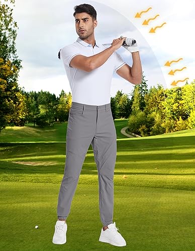Miniatura 5 de PULI Pantalones deportivos de golf elásticos para hombre con 4 bolsillos, impermeables, ajustados, para senderismo, casual, viajes, trabajo, para