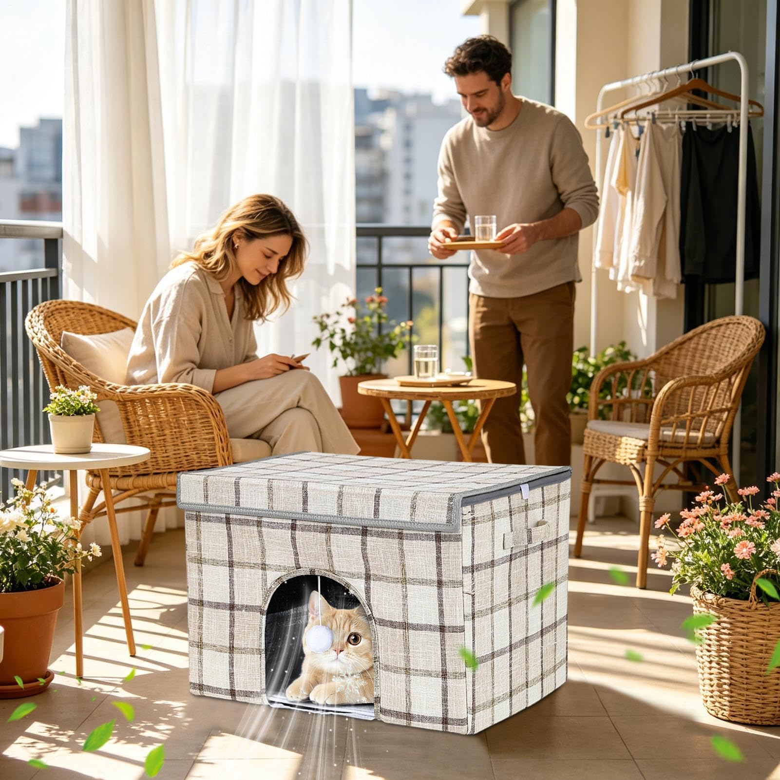 Hundehütten für draußen Wasserdichte Kühlbox | mit 12 Kühlpacks und faltbarem Katzen-Kühlhaus Für Außen- und Innenbereich, Garten, Balkon, kleine und mittelgroße Rassen