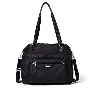 Baggallini Overnight Expandable Laptop Tote with RFID Phone Wristlet Tote Handbags Black Cheetah Emboss, Nylon