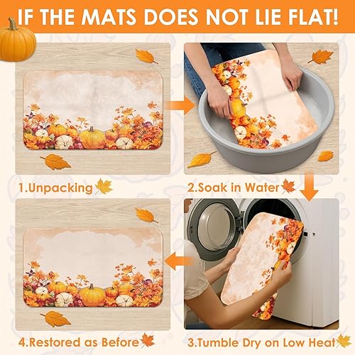 Miniatura 7 de ArtSocket Juego de cortina de ducha de otoño Batheoom con alfombras, juego de baño naranja con alfombra antideslizante, cubierta de tapa de inodoro,