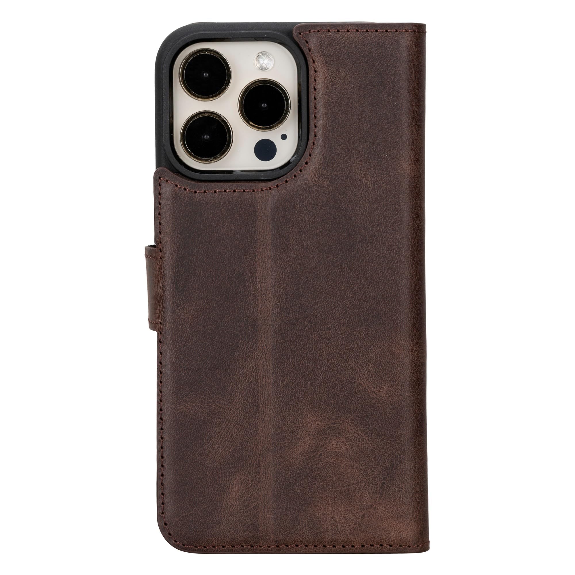 Venito Ravenna – Étui portefeuille fin en cuir magique compatible avec iPhone 15 Pro Max, coque de téléphone amovible (marron café)