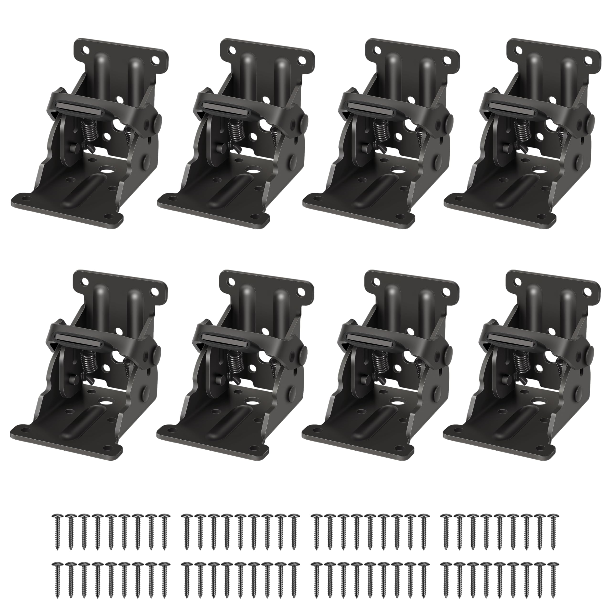 8 Pack Folding Brackets, Self-Lock Hinge with Screws for Folding Table Legs, Lock Extension Support Bracket Bed Legs, Black