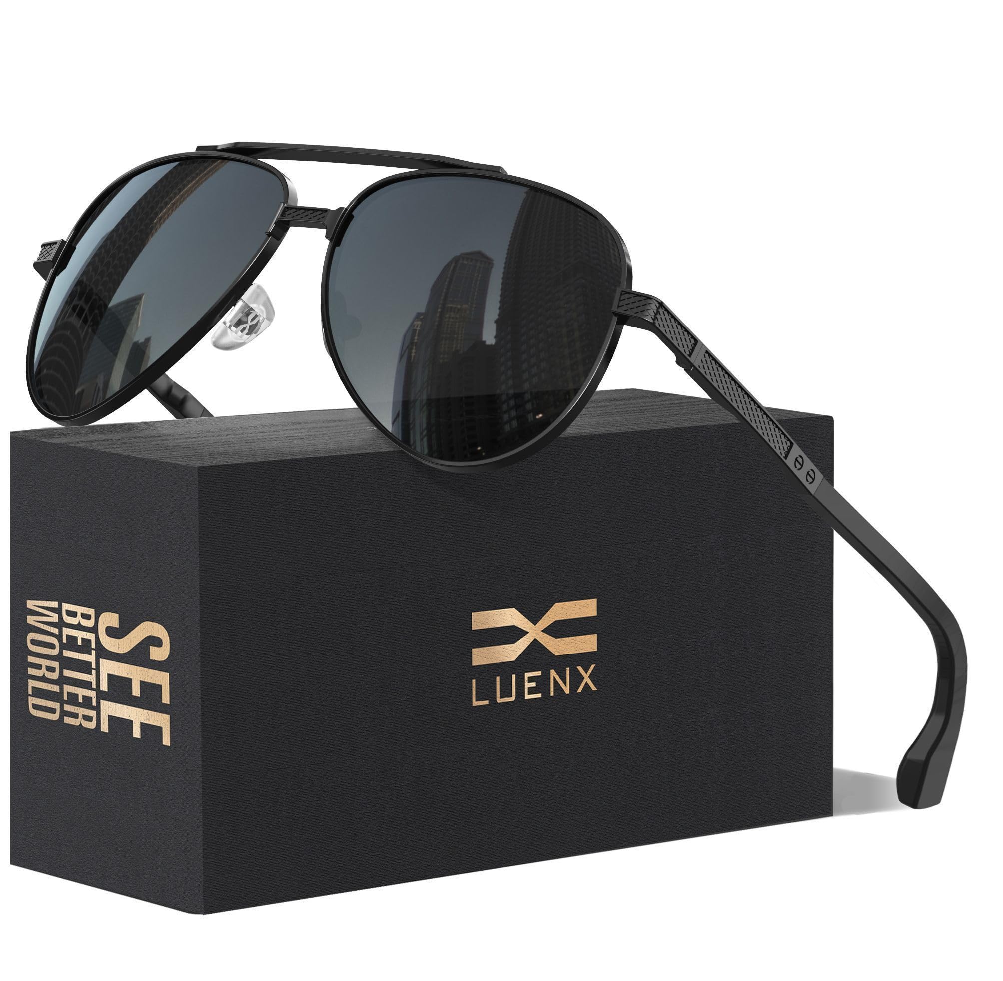 LUENX Aviator Sunglasses for Men Polarized Driving Trendy Retro Sun Glasses 60mm