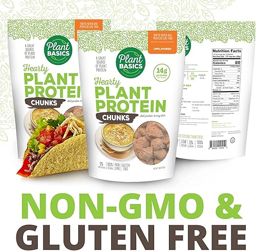 Miniatura 4 de Plant Basics - Proteína vegetal abundante trozos sin sabor 1 libra sin OMG sin gluten bajo en grasa bajo en sodio vegano sustituto de carne