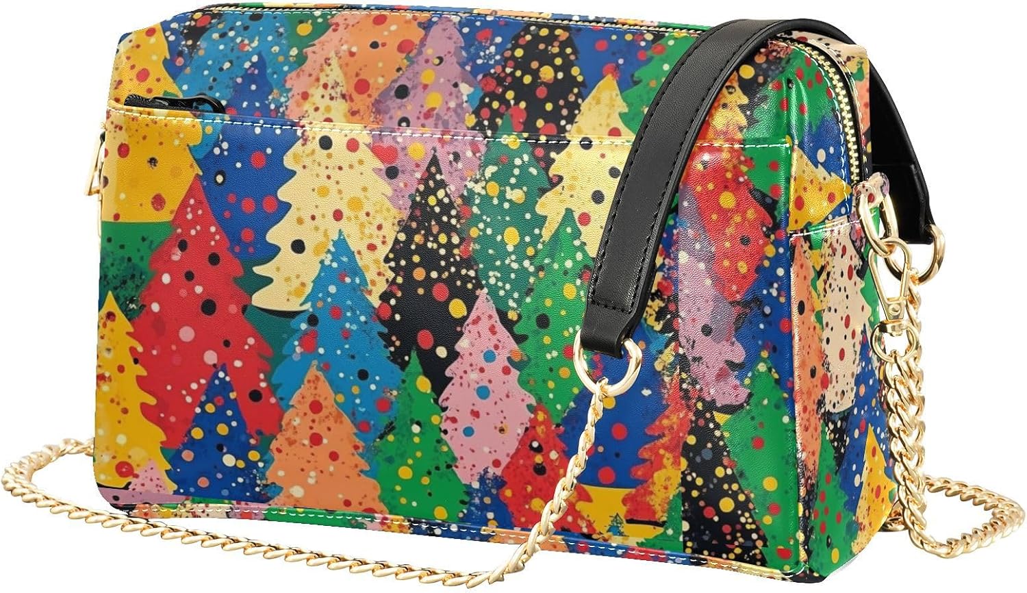KLL Christmas Tree Dots Fashion Small Crossbody Bag Women Vegan Leather Women's Purses Zip Shoulder Hand Bag For Woman