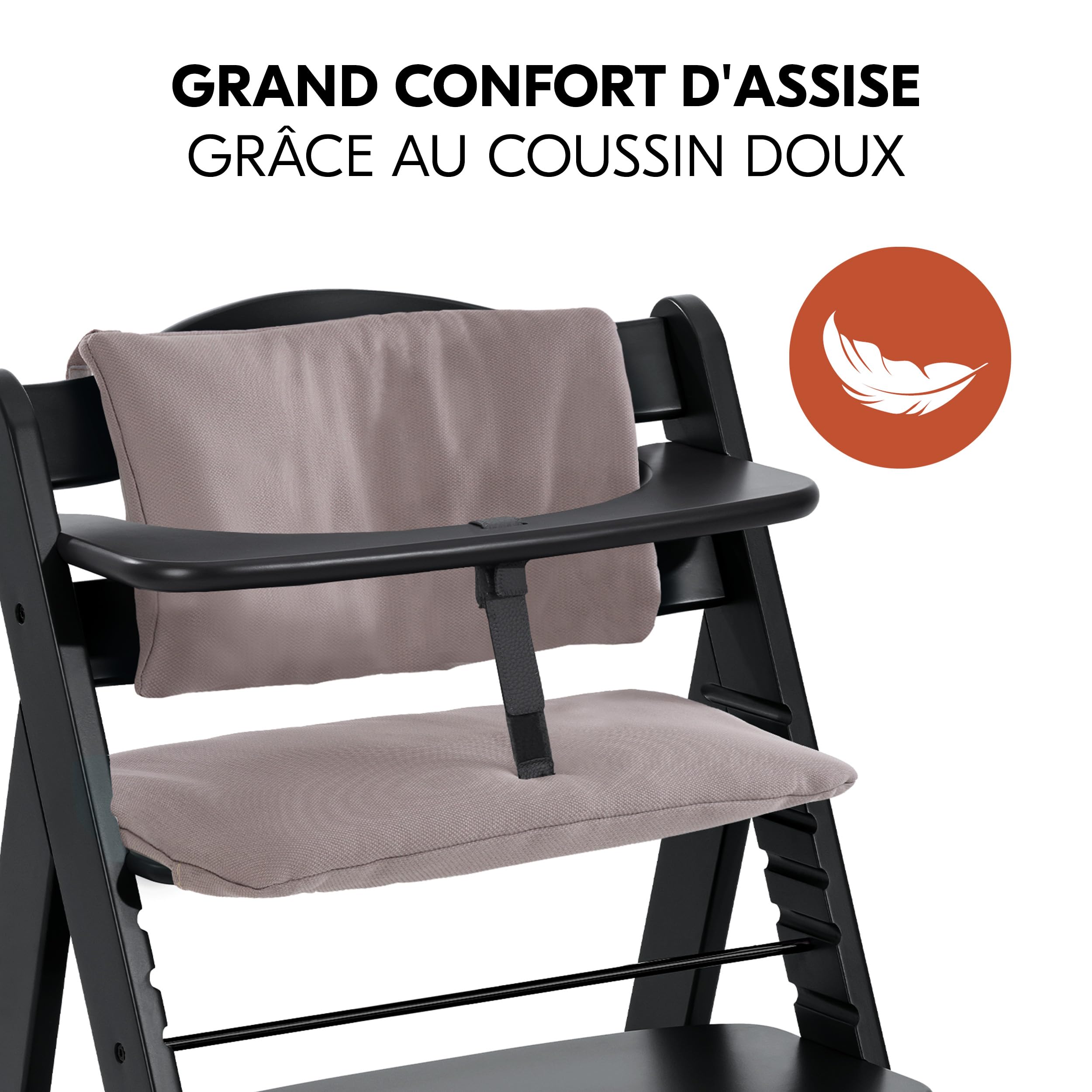 hauck Chaise Haute Bébé Alpha+ avec Siège Nouveau-né Deluxe - Black | Chaise haute évolutive en bois, de la naissance à 90 kg, inclus assise avec arche éveil bébé, coussin, idéal pour repas