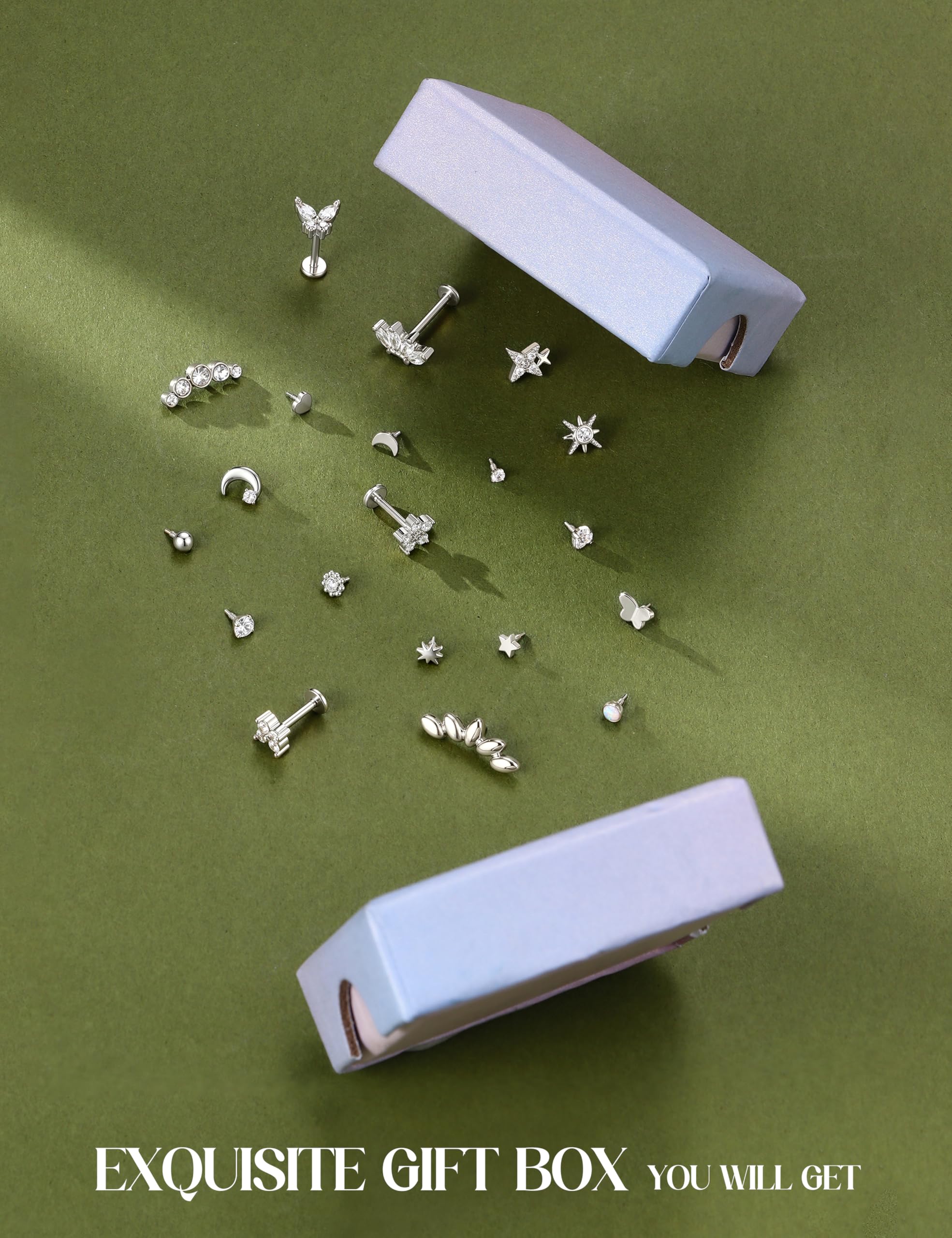 YADOCA 16G/18G tragus piercing biżuteria złoto srebro stal chirurgiczna wewnętrznie gwintowane płaskie kolczyki z tyłu cyrkonia warga bar kolczyk do nosa chrząstka labret muszla helix piercing