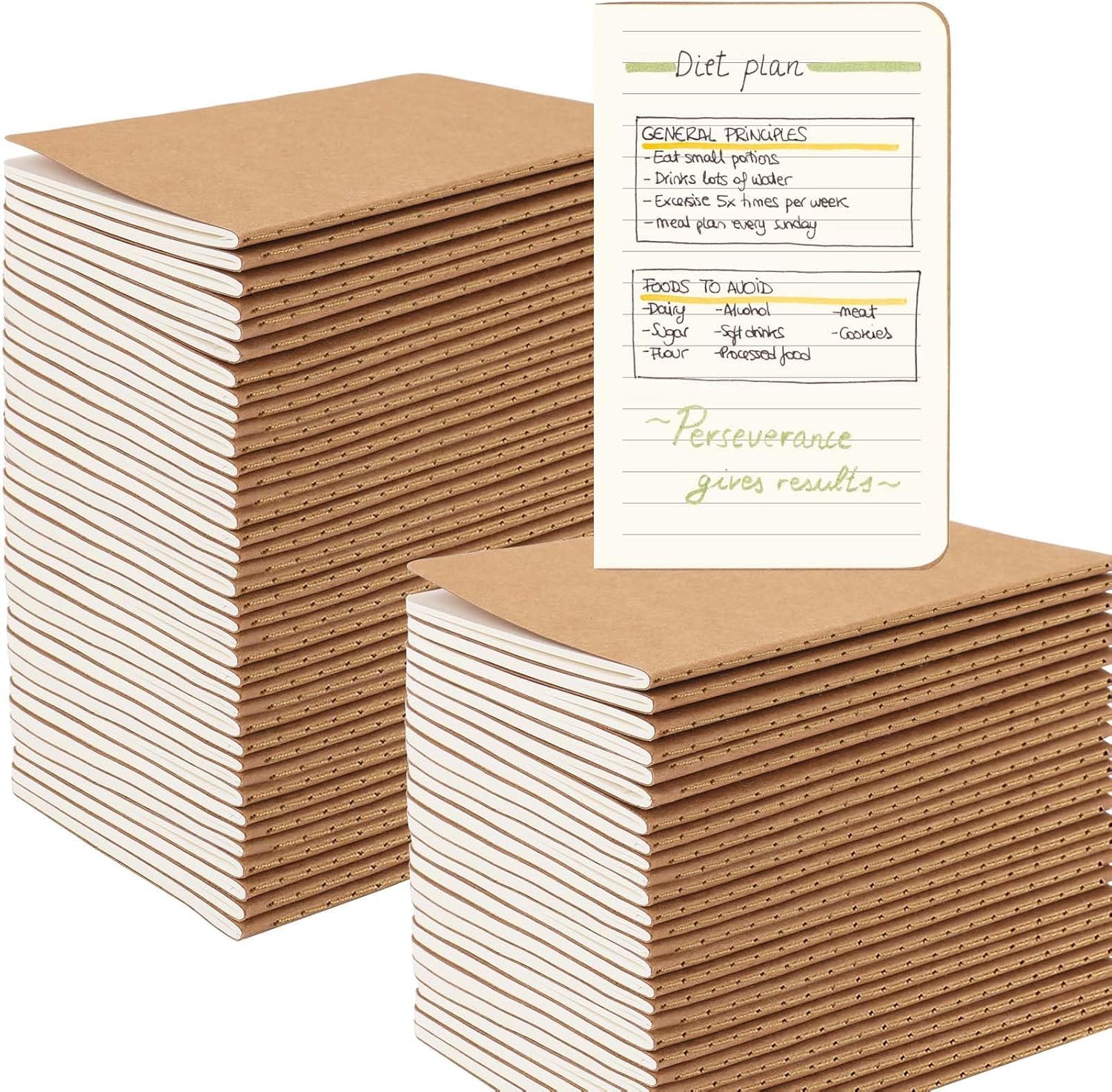 Oucaru 64PCS Mini Notebooks Bulk, 3.5" x 5.5", Brown, 60 Pages Lined Paper Small Pocket Notebook Set, Mini Journal Memo Notepads for Kids, Students, Traveler, School Office Supplies Brown Lined