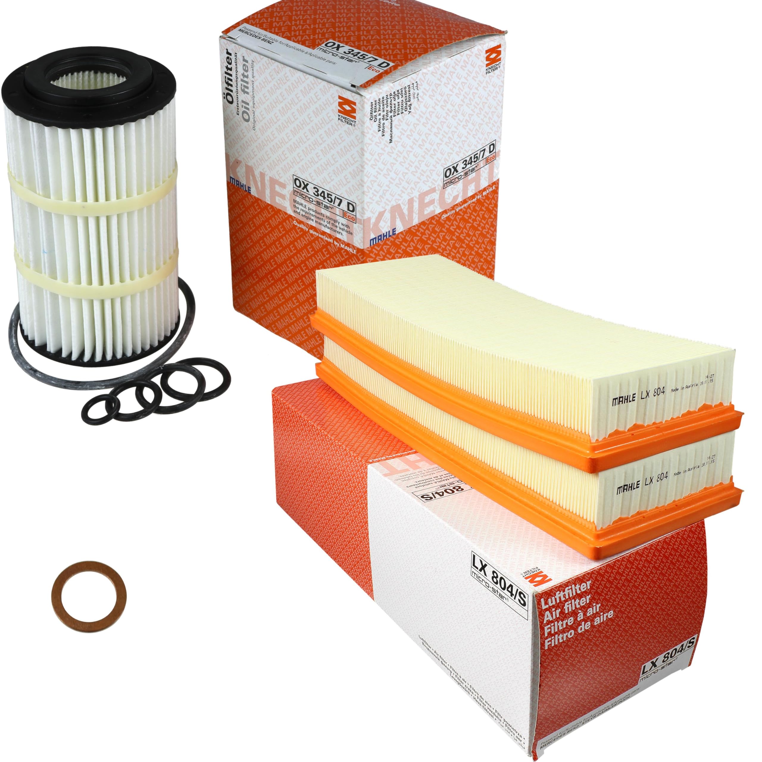 Paquete de inspección Kit de mantenimiento con filtro de aceite OX 345/7D, filtro de aire LX 804/S, anillo de sellado