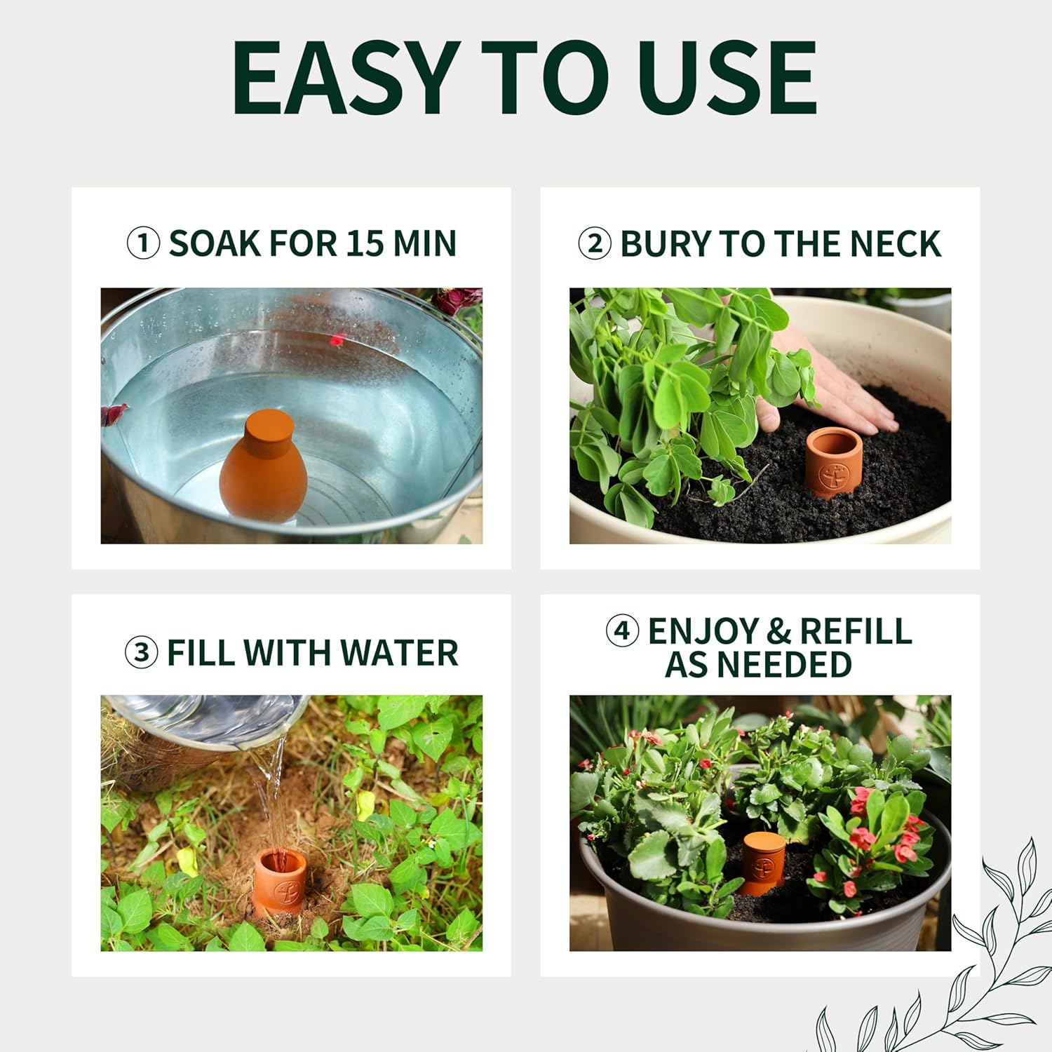 Soilagua 16 oz Ollas Self Watering Terracotta Pots, Olla Plant Watering Globes, Self Watering Planter Insert for Outdoor & Indoor Plants, Vacation Watering Devices Spikes Waterer System, 2 Pack