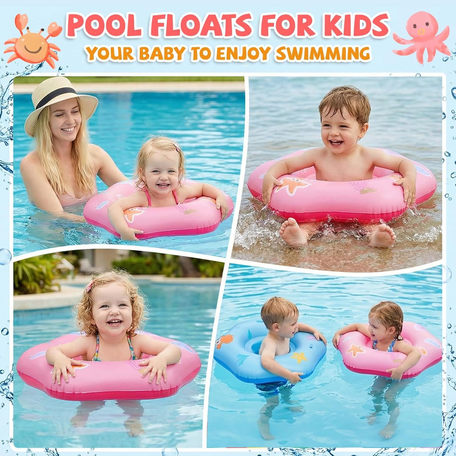 Ninonly Baby Swim Ring with Safety Seat for Children with Repair Patches for Children from 18 to 36 Months