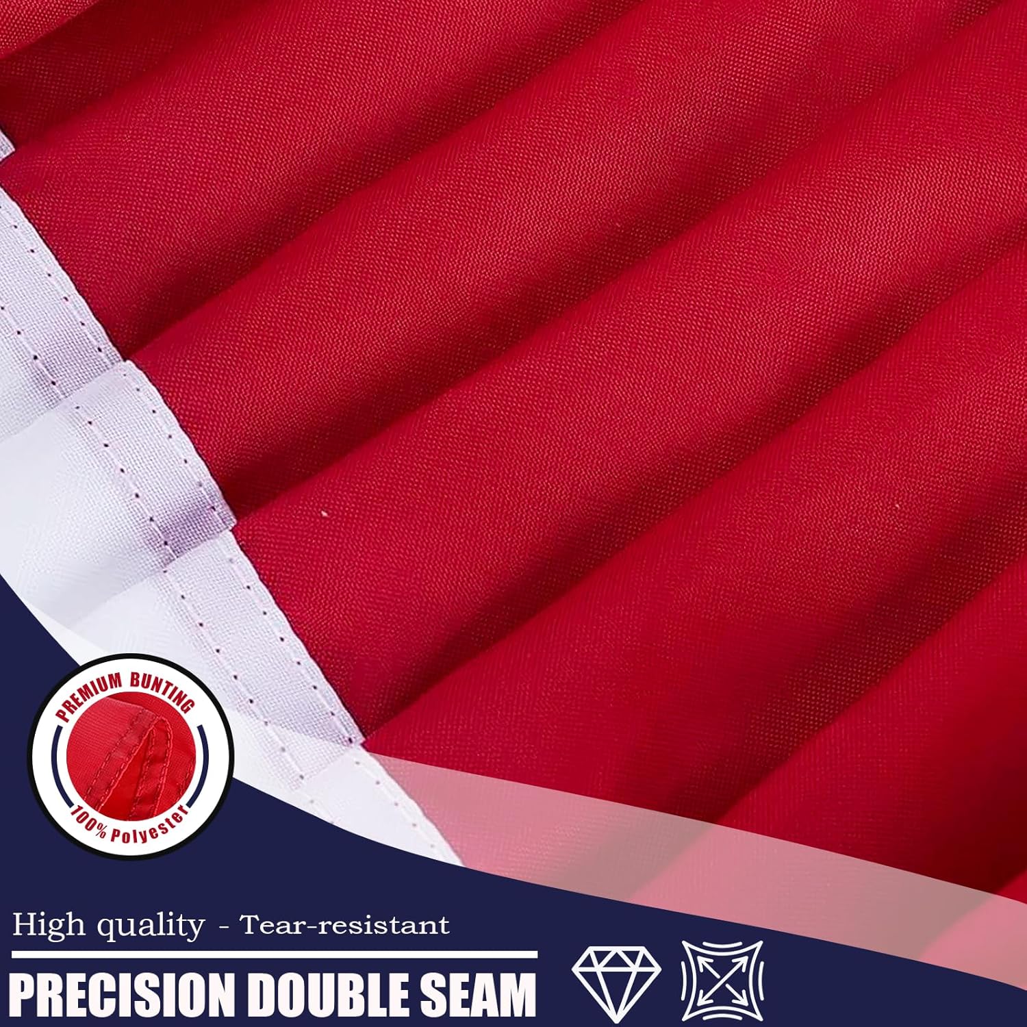 FLAGWIN American Bunting Flags Outdoor 3x6 Ft, Embroidered Stars Pleated Fan Banner for Outside, Heavy Duty Patriotic USA Bunting with 3 Brass Grommets for 4th of July Decorations